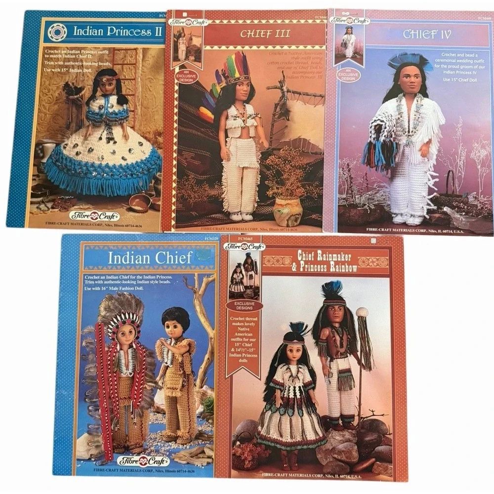 Vintage Native American Crochet Doll Patterns‎ Lot of 5 Southwestern Arts Crafts